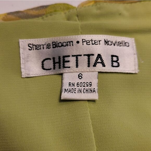 Chetta B Silk Midi Dress Y2K Floral Wasabi Green Ruched Pleat Bodice Fairycore - Picture 9 of 14